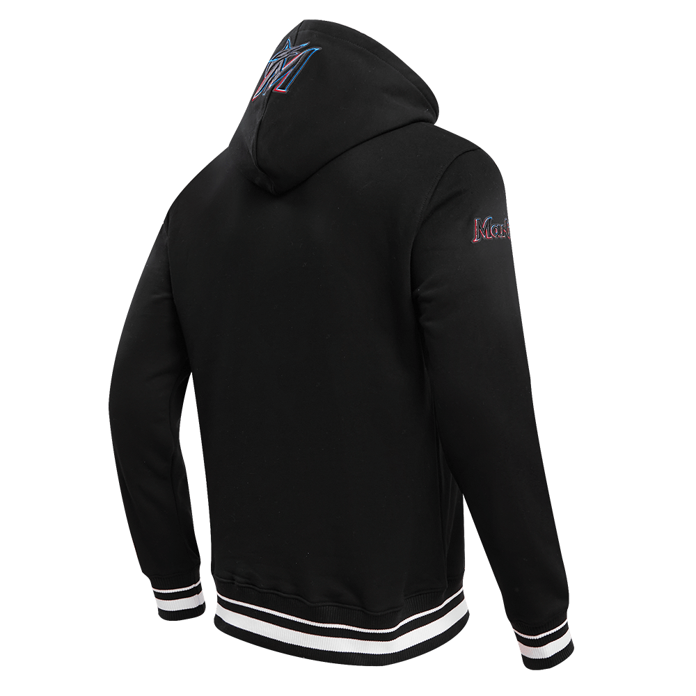 MLB MIAMI MARLINS SCRIPT TAIL MEN'S RIB FLEECE PULLOVER HOODIE (BLACK)