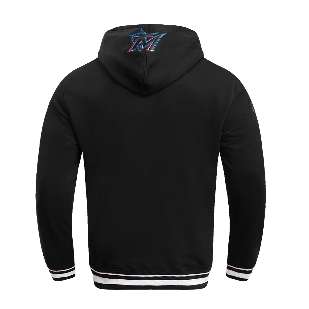 MLB MIAMI MARLINS SCRIPT TAIL MEN'S RIB FLEECE PULLOVER HOODIE (BLACK)