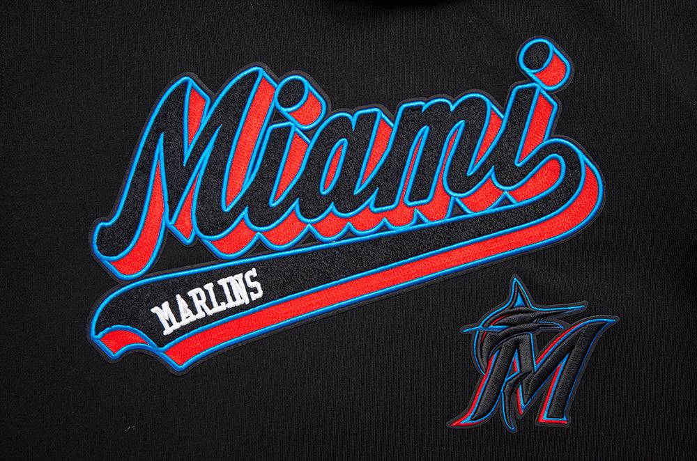 MLB MIAMI MARLINS SCRIPT TAIL MEN'S RIB FLEECE PULLOVER HOODIE (BLACK)