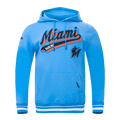MLB MIAMI MARLINS SCRIPT TAIL MEN'S RIB FLEECE PULLOVER HOODIE (UNIVERSITY BLUE)