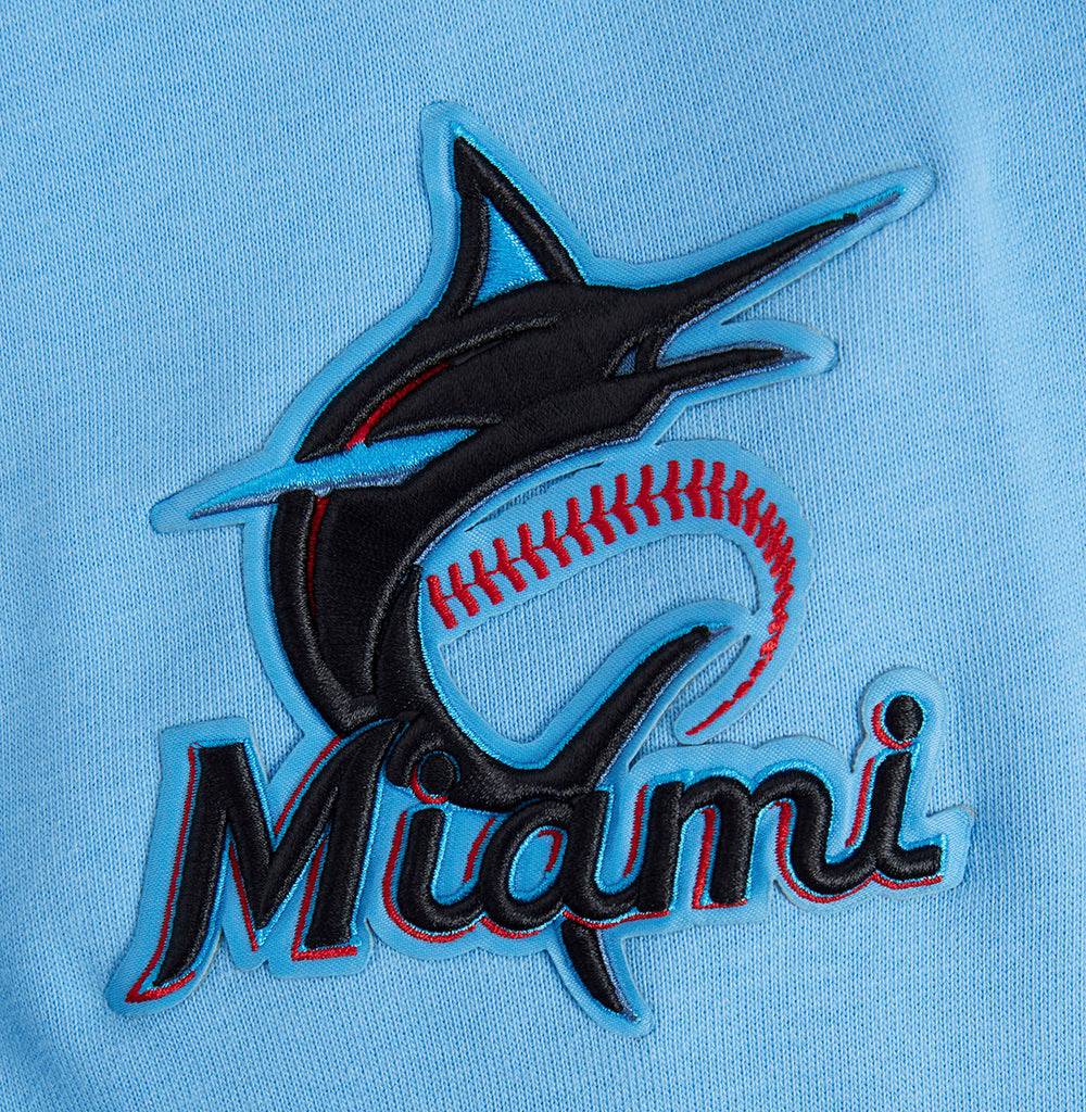 MLB MIAMI MARLINS SCRIPT TAIL MEN'S RIB FLEECE PULLOVER HOODIE (UNIVERSITY BLUE)
