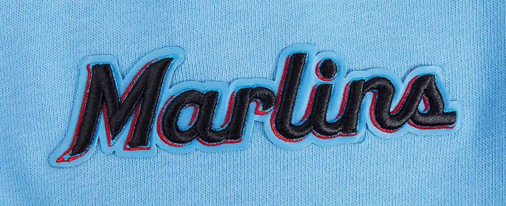 MLB MIAMI MARLINS SCRIPT TAIL MEN'S RIB FLEECE PULLOVER HOODIE (UNIVERSITY BLUE)