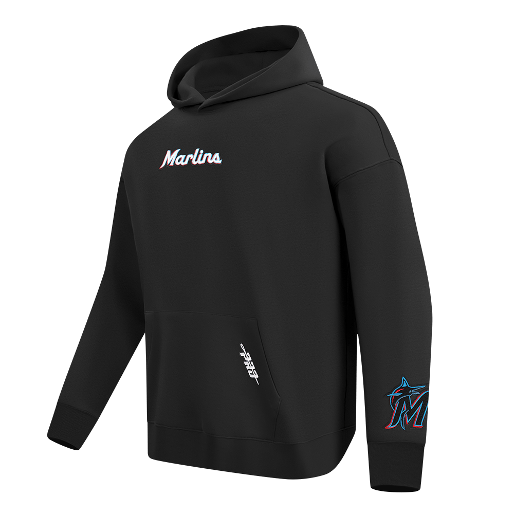 MLB MIAMI MARLINS WINGSPAN MEN'S DROP SHOULDER FLEECE PULLOVER HOODIE (BLACK)
