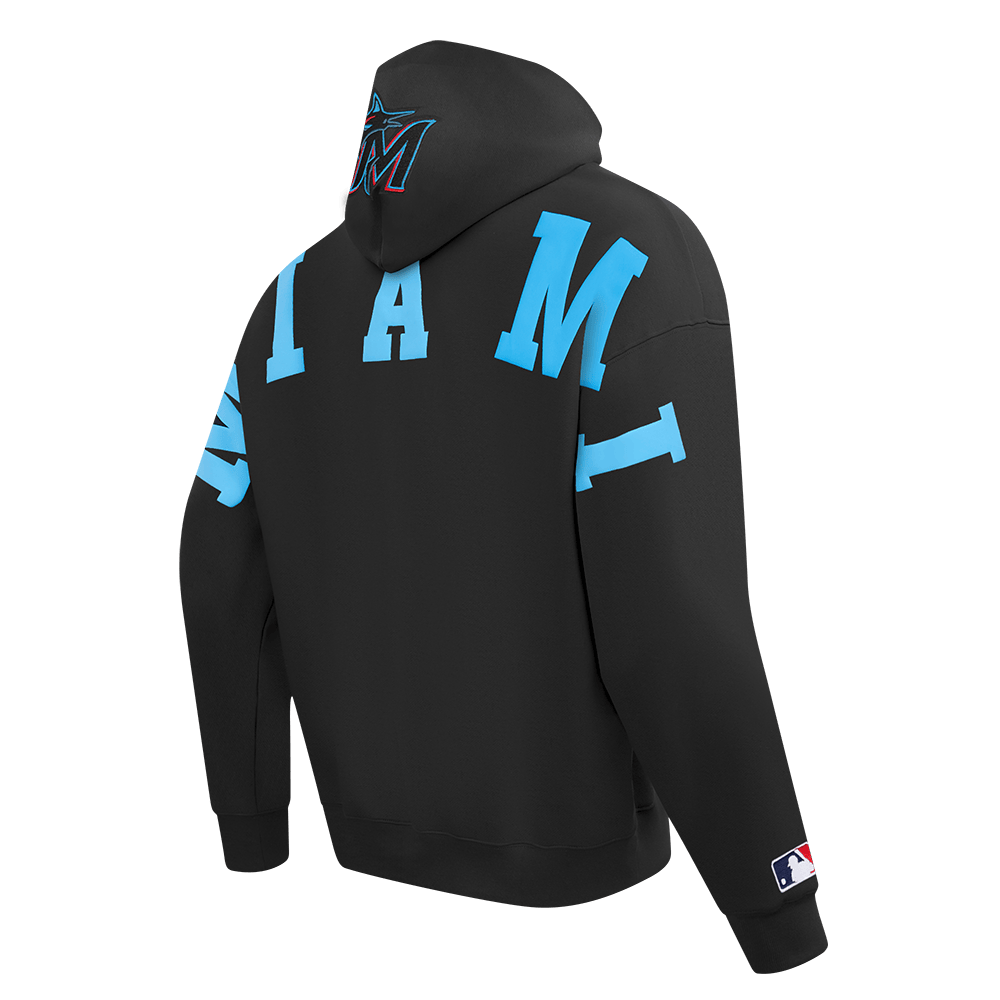 MLB MIAMI MARLINS WINGSPAN MEN'S DROP SHOULDER FLEECE PULLOVER HOODIE (BLACK)