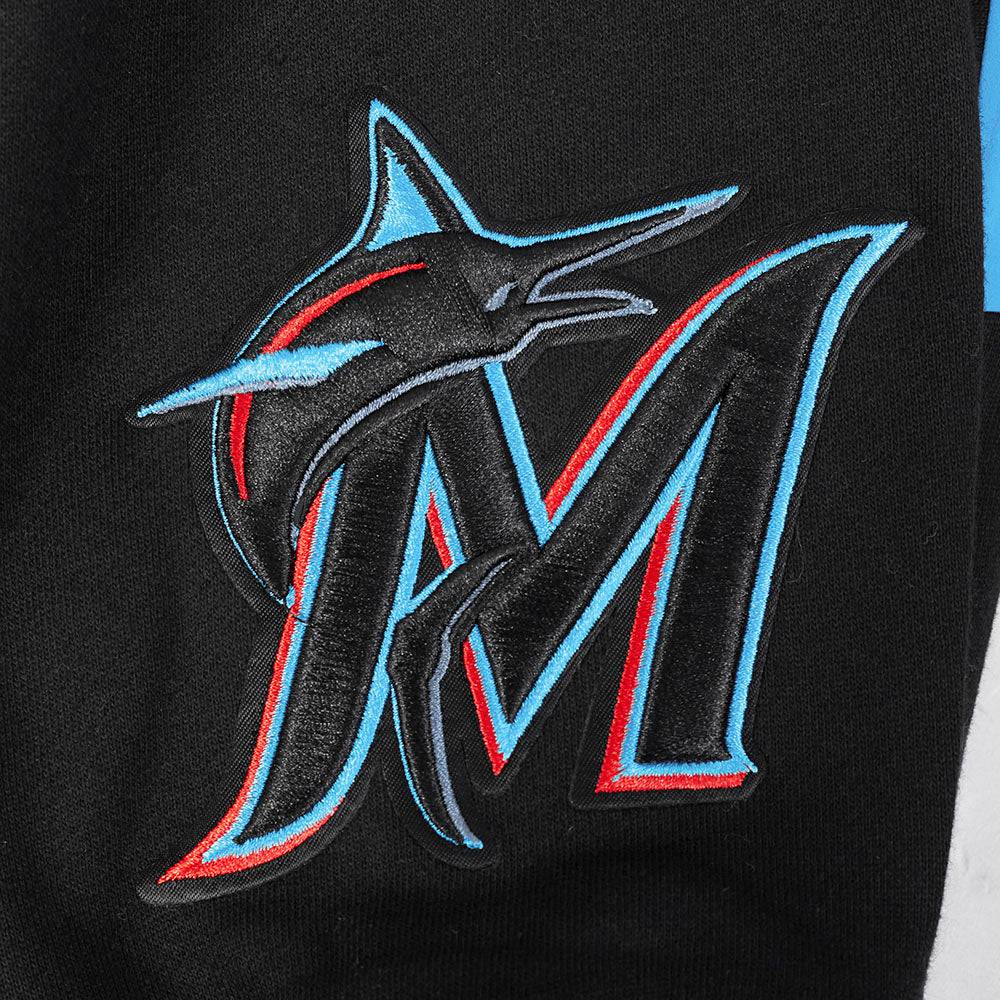 MLB MIAMI MARLINS WINGSPAN MEN'S DROP SHOULDER FLEECE PULLOVER HOODIE (BLACK)