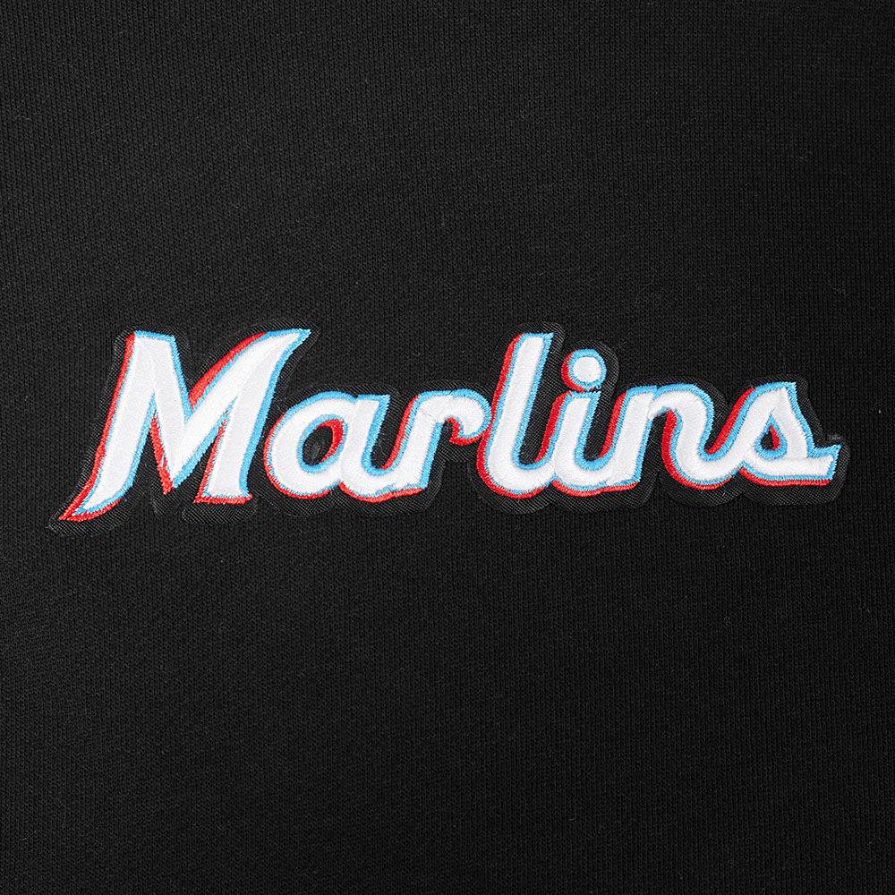 MLB MIAMI MARLINS WINGSPAN MEN'S DROP SHOULDER FLEECE PULLOVER HOODIE (BLACK)