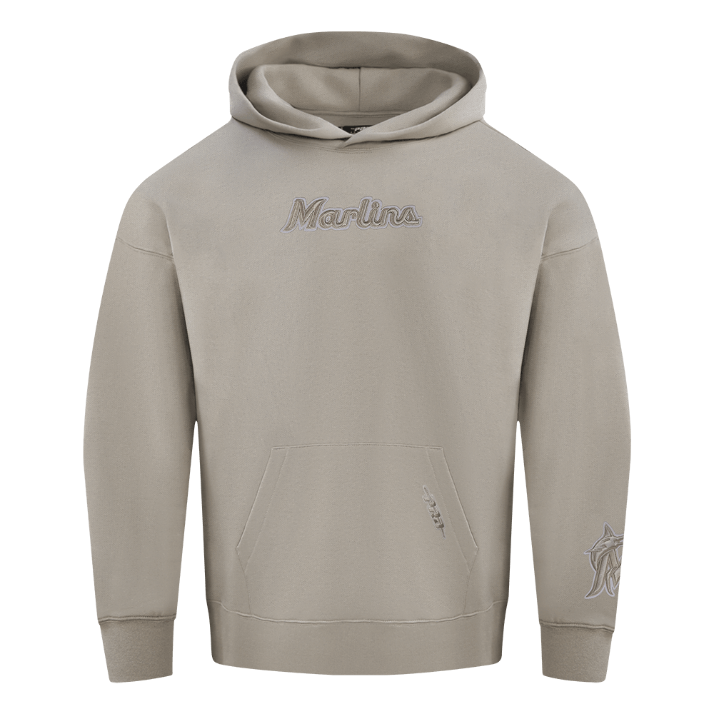 MLB MIAMI MARLINS WINGSPAN SUDADERA CON CAPUCHA DE FELPA PARA HOMBRE CON HOMBROS CAÍDOS (BEIGE)
