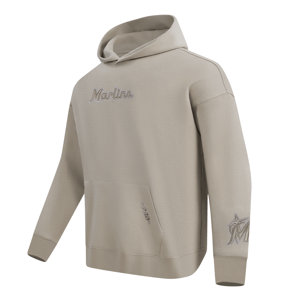 MLB MIAMI MARLINS WINGSPAN SUDADERA CON CAPUCHA DE FELPA PARA HOMBRE CON HOMBROS CAÍDOS (BEIGE)
