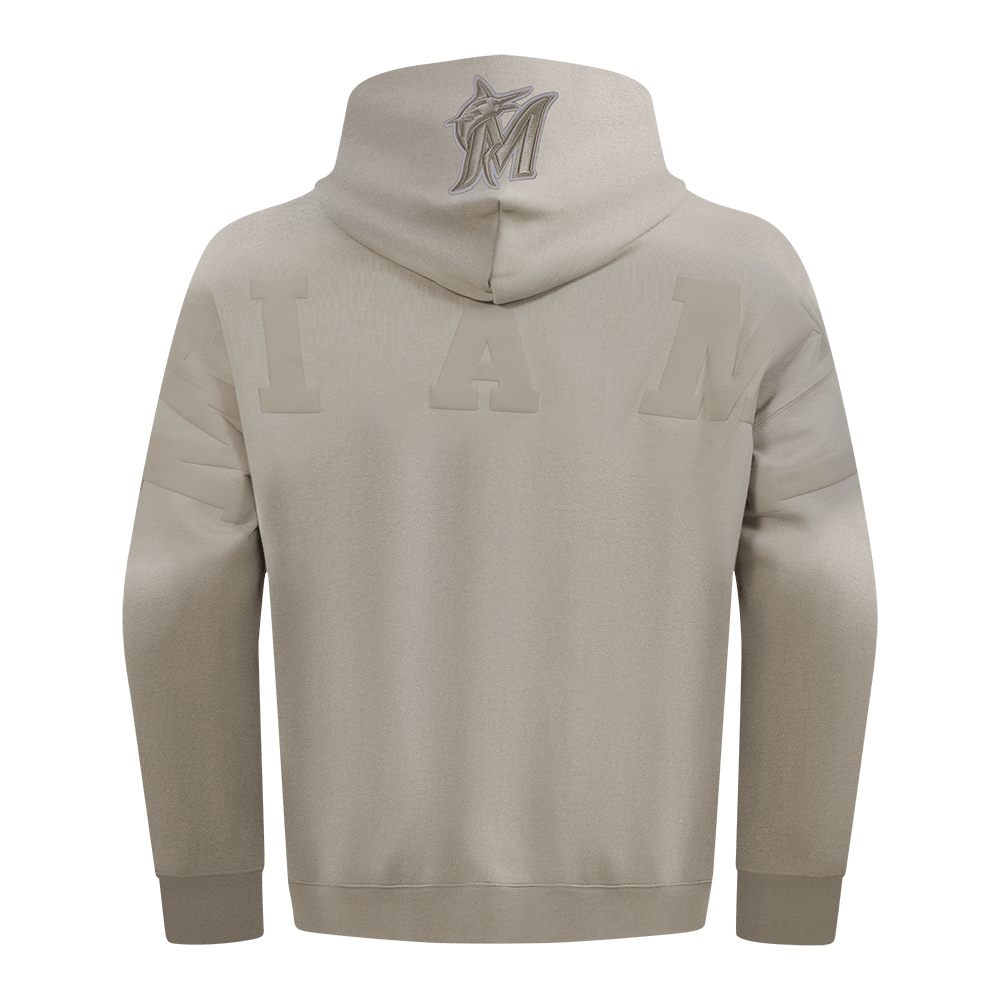 MLB MIAMI MARLINS WINGSPAN SUDADERA CON CAPUCHA DE FELPA PARA HOMBRE CON HOMBROS CAÍDOS (BEIGE)
