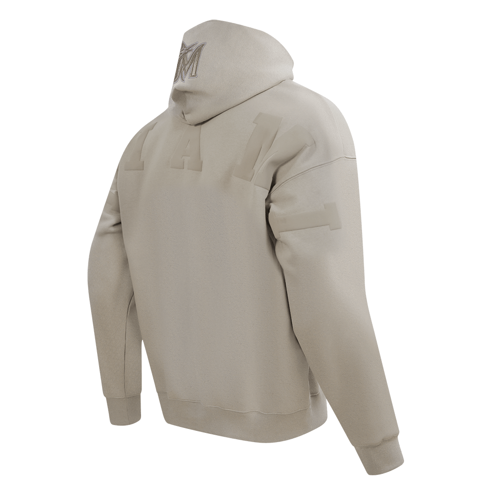 MLB MIAMI MARLINS WINGSPAN SUDADERA CON CAPUCHA DE FELPA PARA HOMBRE CON HOMBROS CAÍDOS (BEIGE)
