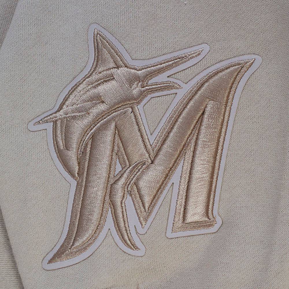 MLB MIAMI MARLINS WINGSPAN SUDADERA CON CAPUCHA DE FELPA PARA HOMBRE CON HOMBROS CAÍDOS (BEIGE)