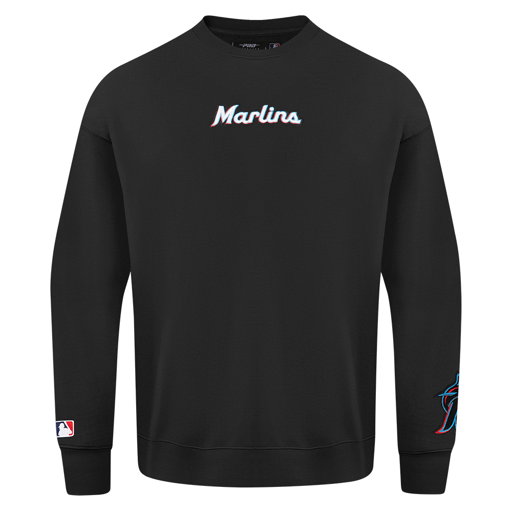 MLB MIAMI MARLINS WINGSPAN MEN'S DROP SHOULDER FLEECE CREWNECK (BLACK)