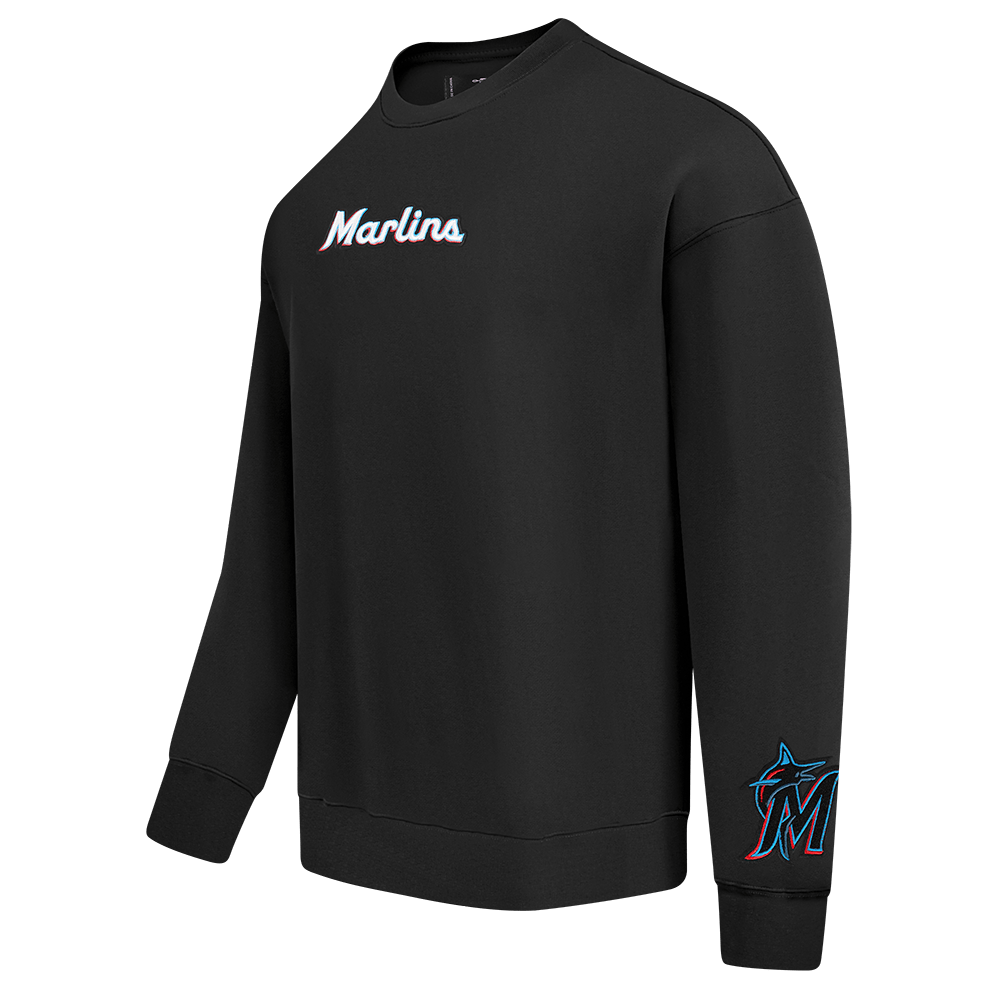 MLB MIAMI MARLINS WINGSPAN MEN'S DROP SHOULDER FLEECE CREWNECK (BLACK)