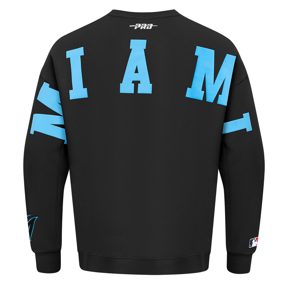MLB MIAMI MARLINS WINGSPAN MEN'S DROP SHOULDER FLEECE CREWNECK (BLACK)