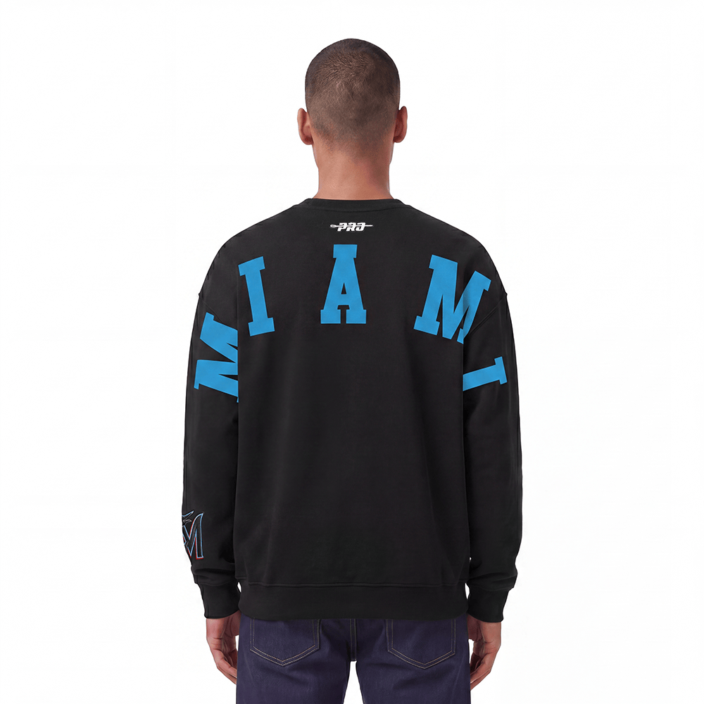 MLB MIAMI MARLINS WINGSPAN MEN'S DROP SHOULDER FLEECE CREWNECK (BLACK)