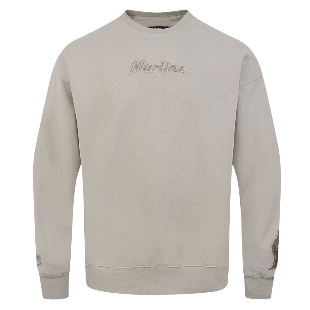 MLB MIAMI MARLINS WINGSPAN MEN'S DROP SHOULDER FLEECE CREWNECK (TAUPE)