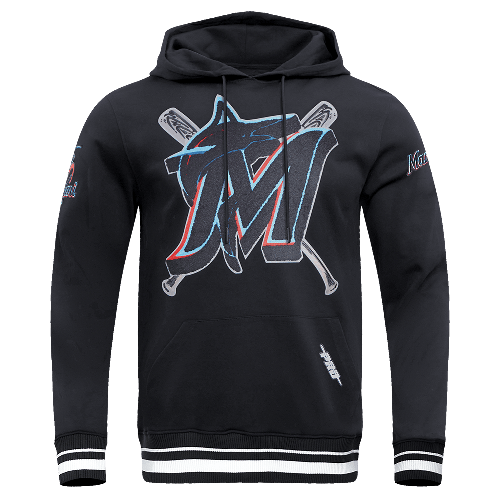 SUDADERA CON CAPUCHA PARA HOMBRE MLB MIAMI MARLINS LOGO MASHUP (NEGRA)