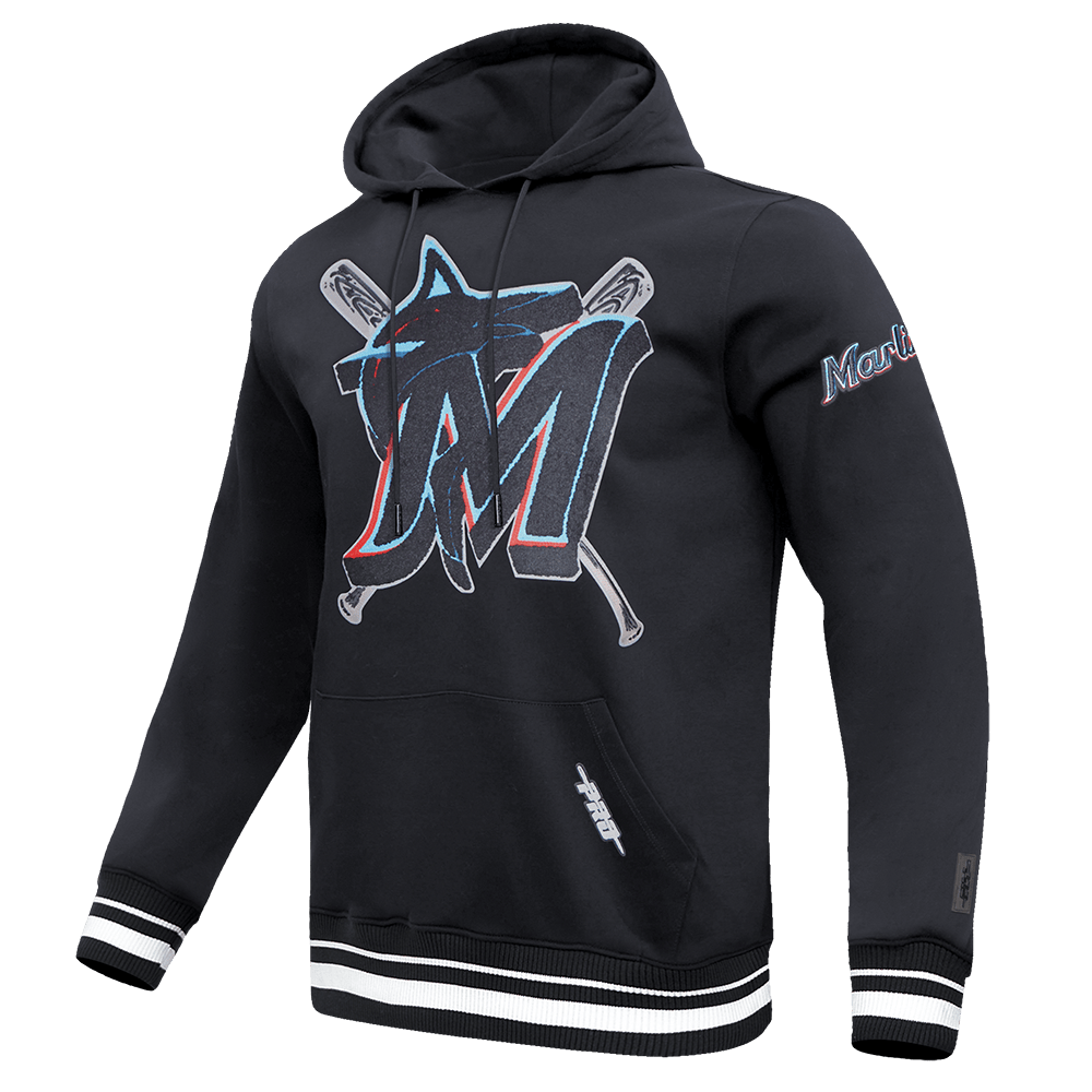 SUDADERA CON CAPUCHA PARA HOMBRE MLB MIAMI MARLINS LOGO MASHUP (NEGRA)
