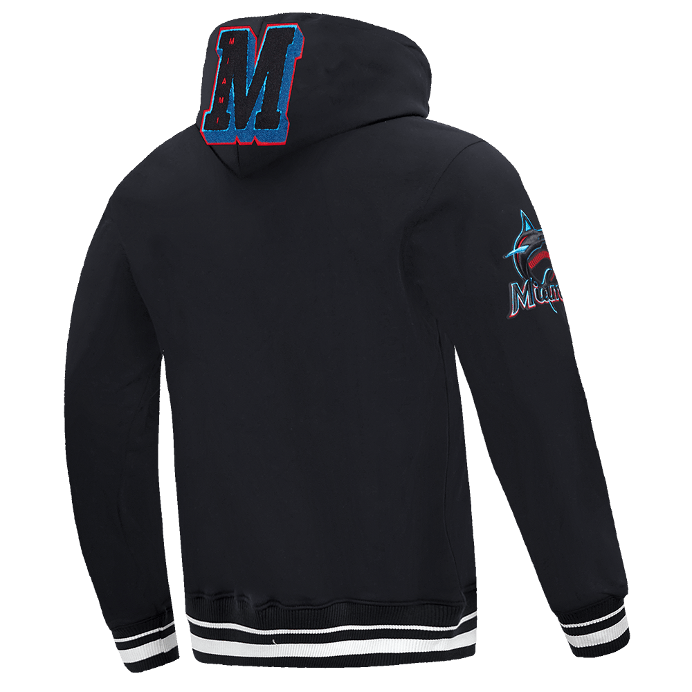 SUDADERA CON CAPUCHA PARA HOMBRE MLB MIAMI MARLINS LOGO MASHUP (NEGRA)