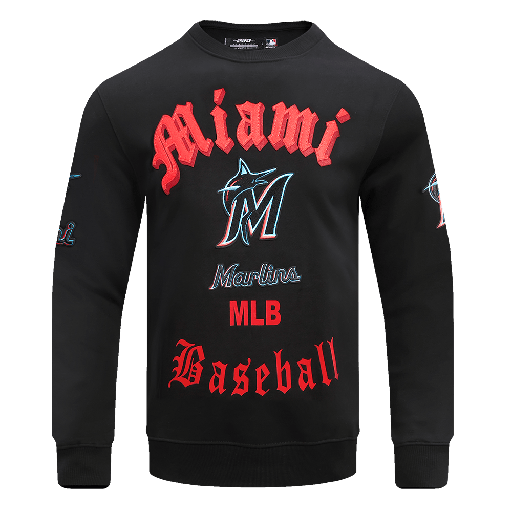 MLB MIAMI MARLINS OLD ENGLISH MEN'S CREWNECK (BLACK)