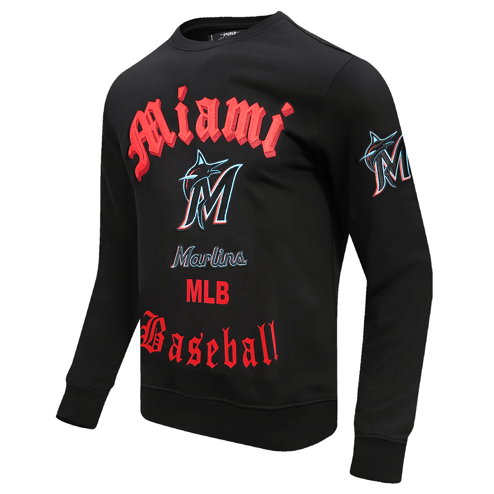 MLB MIAMI MARLINS OLD ENGLISH MEN'S CREWNECK (BLACK)