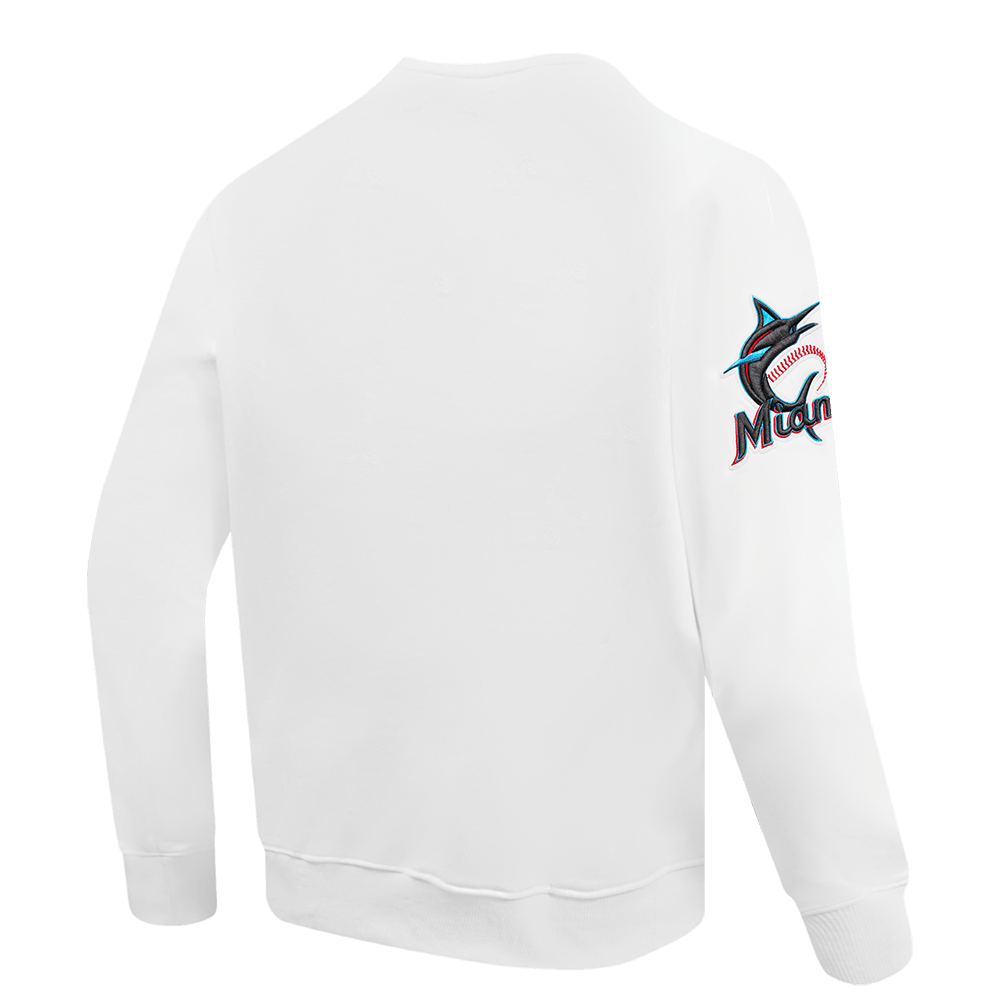 MLB MIAMI MARLINS OLD ENGLISH PARA HOMBRE, CUELLO REDONDO (BLANCO)