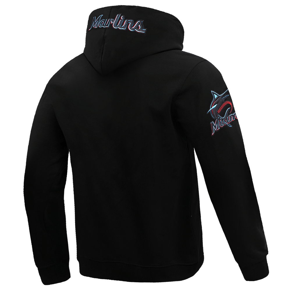 MLB MIAMI MARLINS OLD ENGLISH MEN'S PULLOVER HOODIE (BLACK)