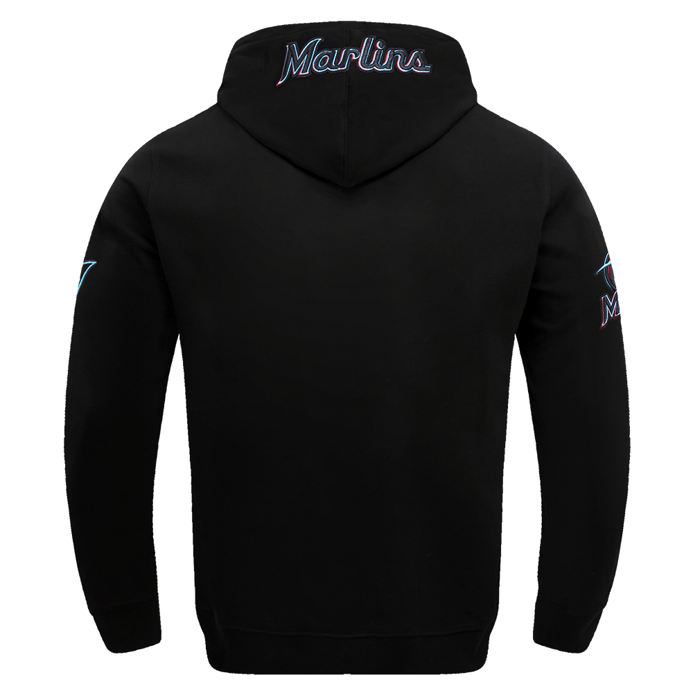 MLB MIAMI MARLINS OLD ENGLISH MEN'S PULLOVER HOODIE (BLACK)