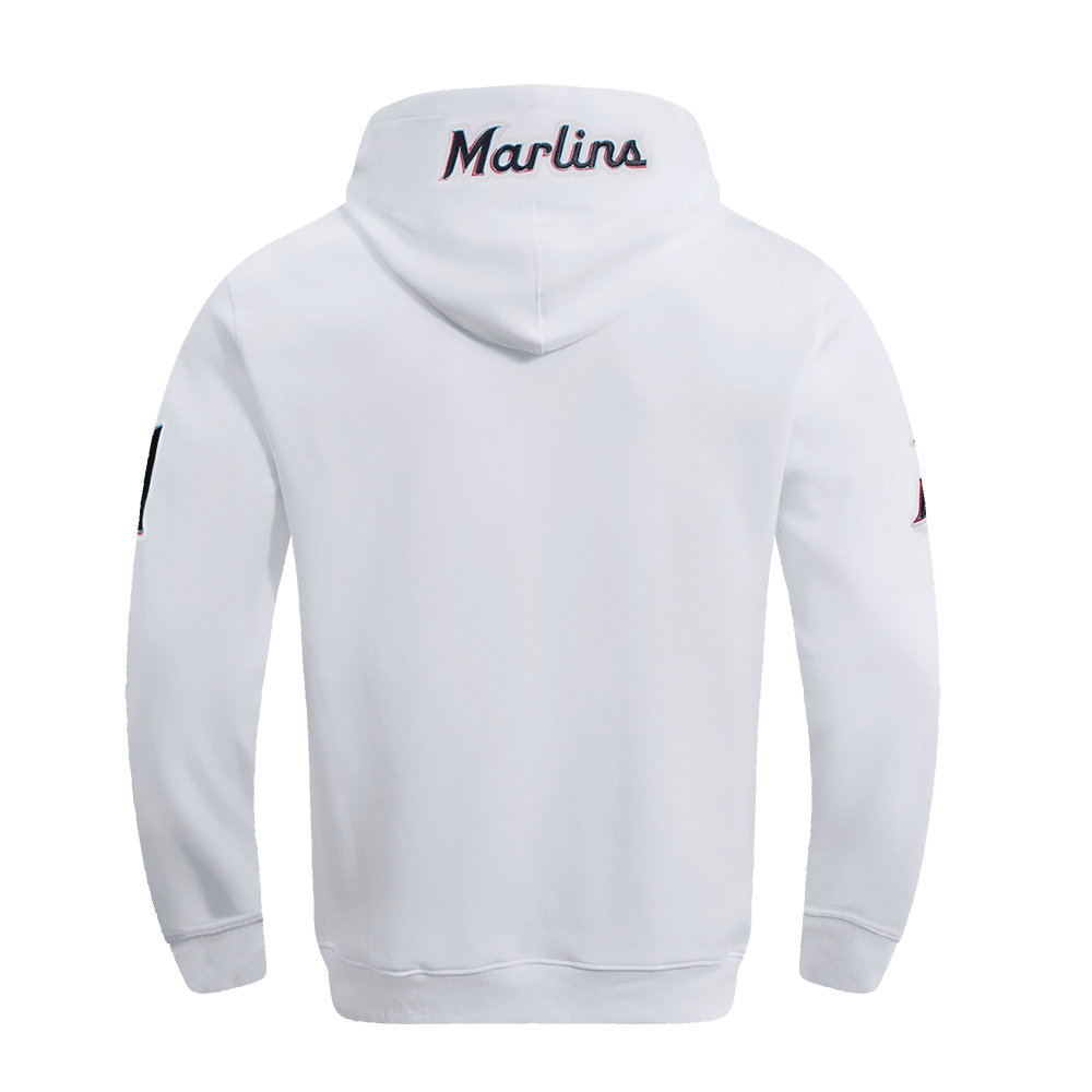 MLB MIAMI MARLINS OLD ENGLISH MEN'S PULLOVER HOODIE (WHITE)