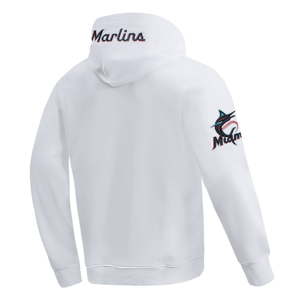 MLB MIAMI MARLINS OLD ENGLISH MEN'S PULLOVER HOODIE (WHITE)