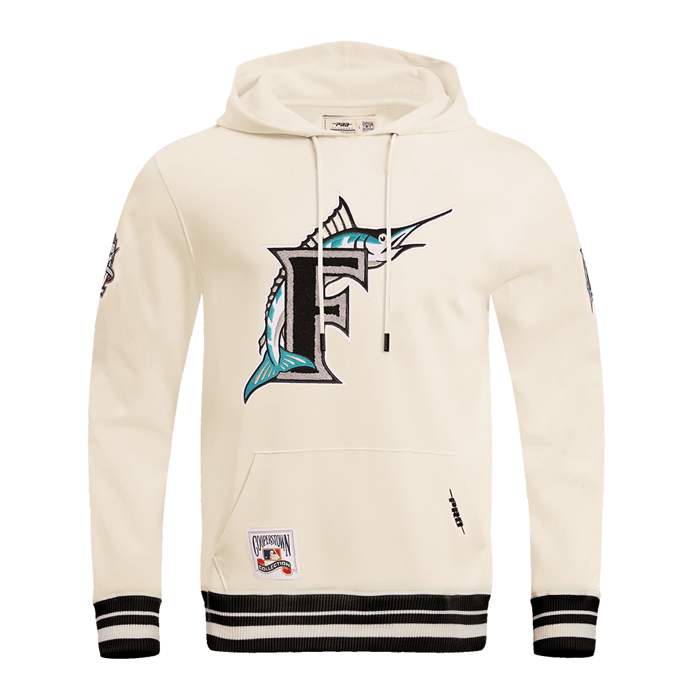 MLB FLORIDA MARLINS RETRO CLASSIC MEN'S PULLOVER HOODIE (EGGSHELL/ BLACK)
