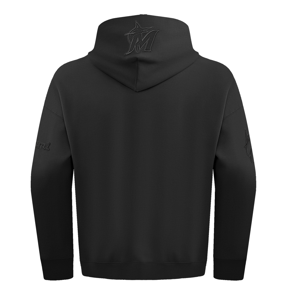 MLB MIAMI MARLINS NEUTRAL MEN'S DROP SHOULDER PULLOVER HOODIE (BLACK)