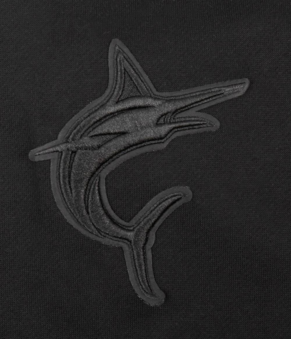 MLB MIAMI MARLINS SUDADERA CON CAPUCHA UNISEX PARA HOMBRE DE HOMBROS CAÍDOS (NEGRA)