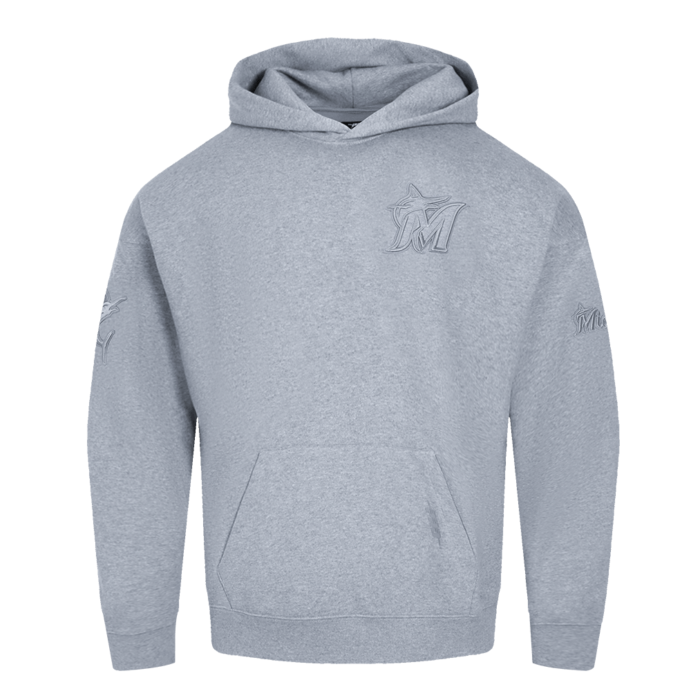 MLB MIAMI MARLINS NEUTRAL MEN'S DROP SHOULDER PULLOVER HOODIE (DARK HEATHER GRAY)