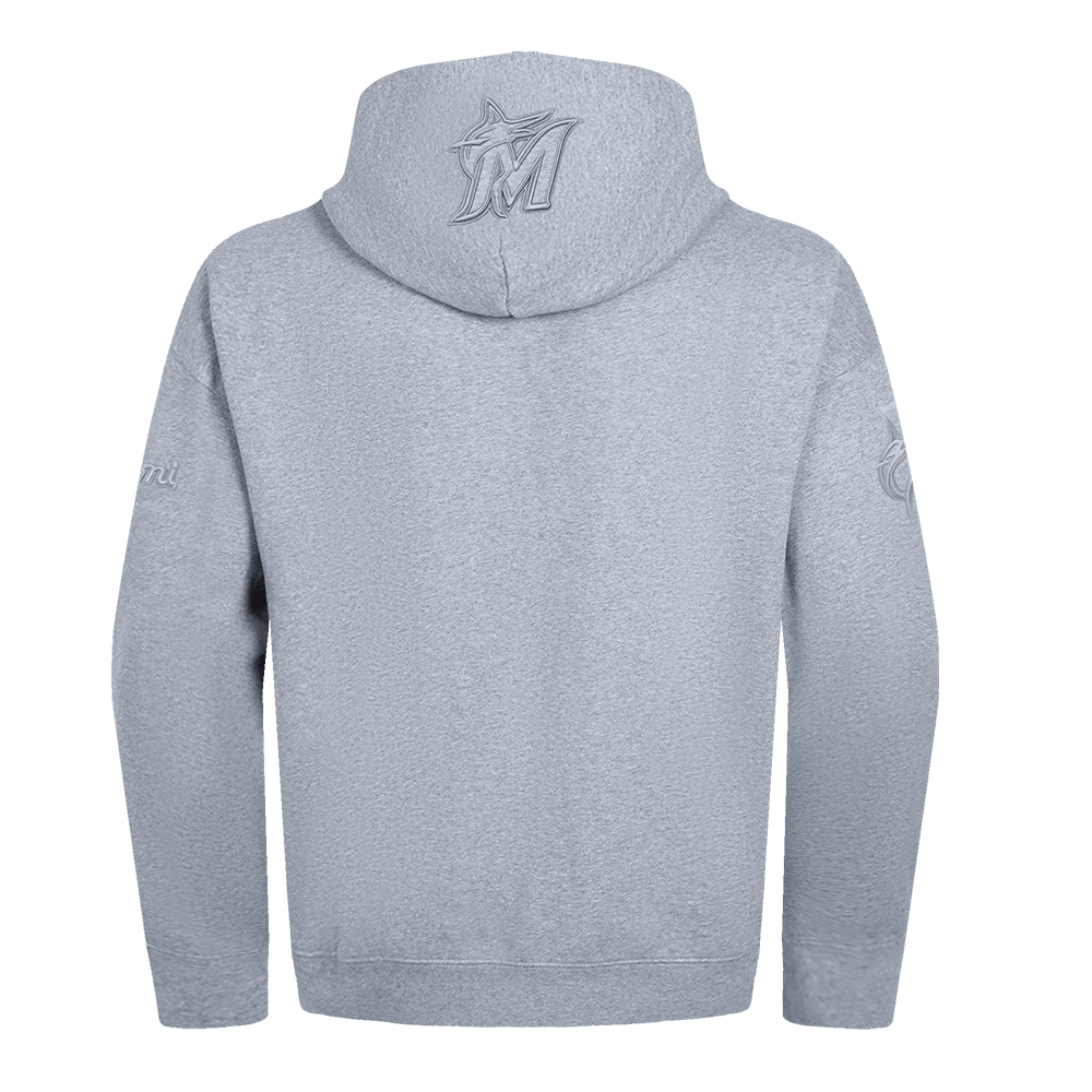 MLB MIAMI MARLINS NEUTRAL MEN'S DROP SHOULDER PULLOVER HOODIE (DARK HEATHER GRAY)