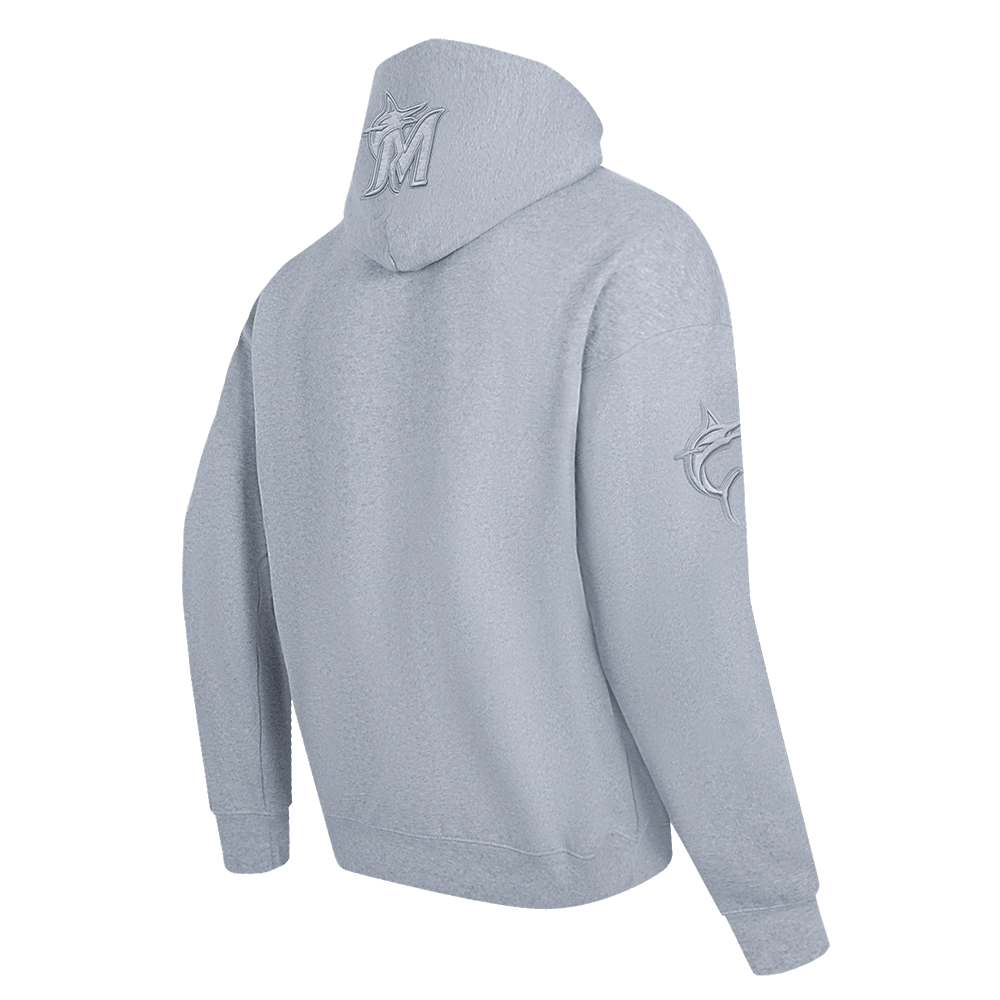 MLB MIAMI MARLINS NEUTRAL MEN'S DROP SHOULDER PULLOVER HOODIE (DARK HEATHER GRAY)