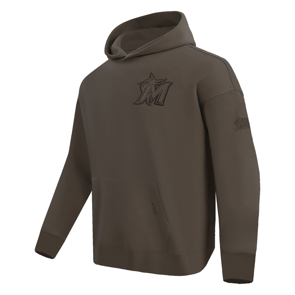 MLB MIAMI MARLINS NEUTRAL MEN'S DROP SHOULDER PULLOVER HOODIE (DARK TAUPE)