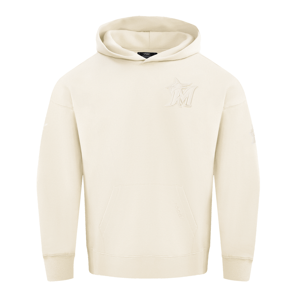 MLB MIAMI MARLINS NEUTRAL MEN'S DROP SHOULDER PULLOVER HOODIE (EGGSHELL)