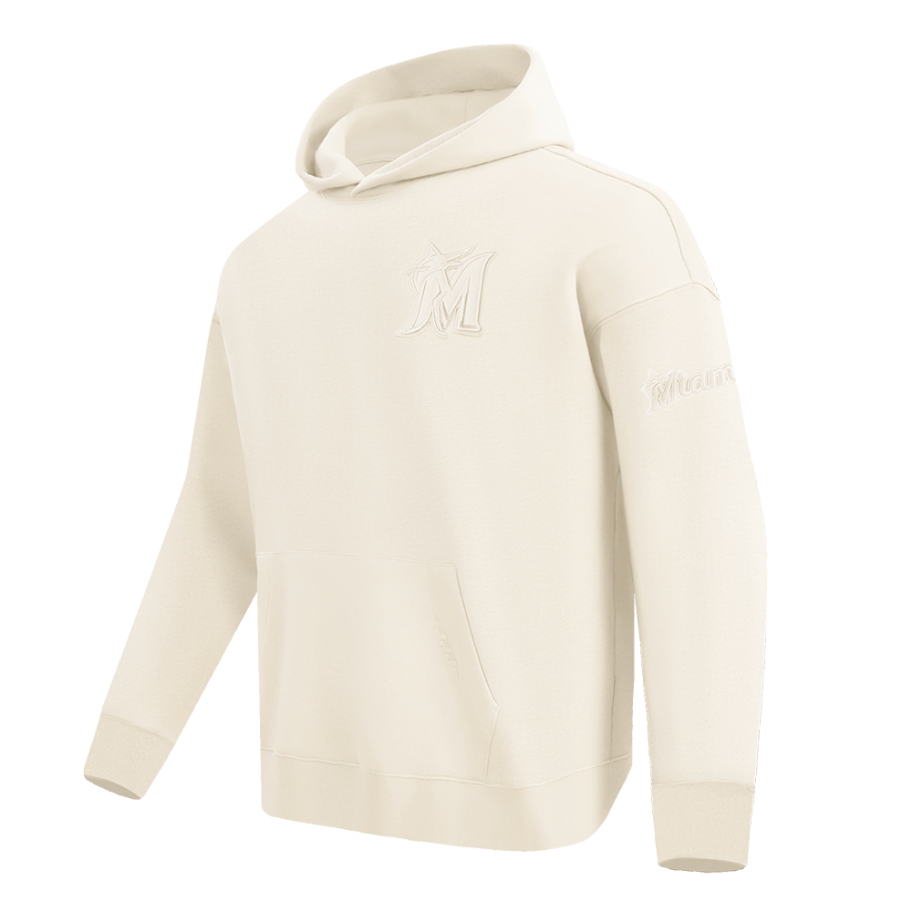MLB MIAMI MARLINS NEUTRAL MEN'S DROP SHOULDER PULLOVER HOODIE (EGGSHELL)