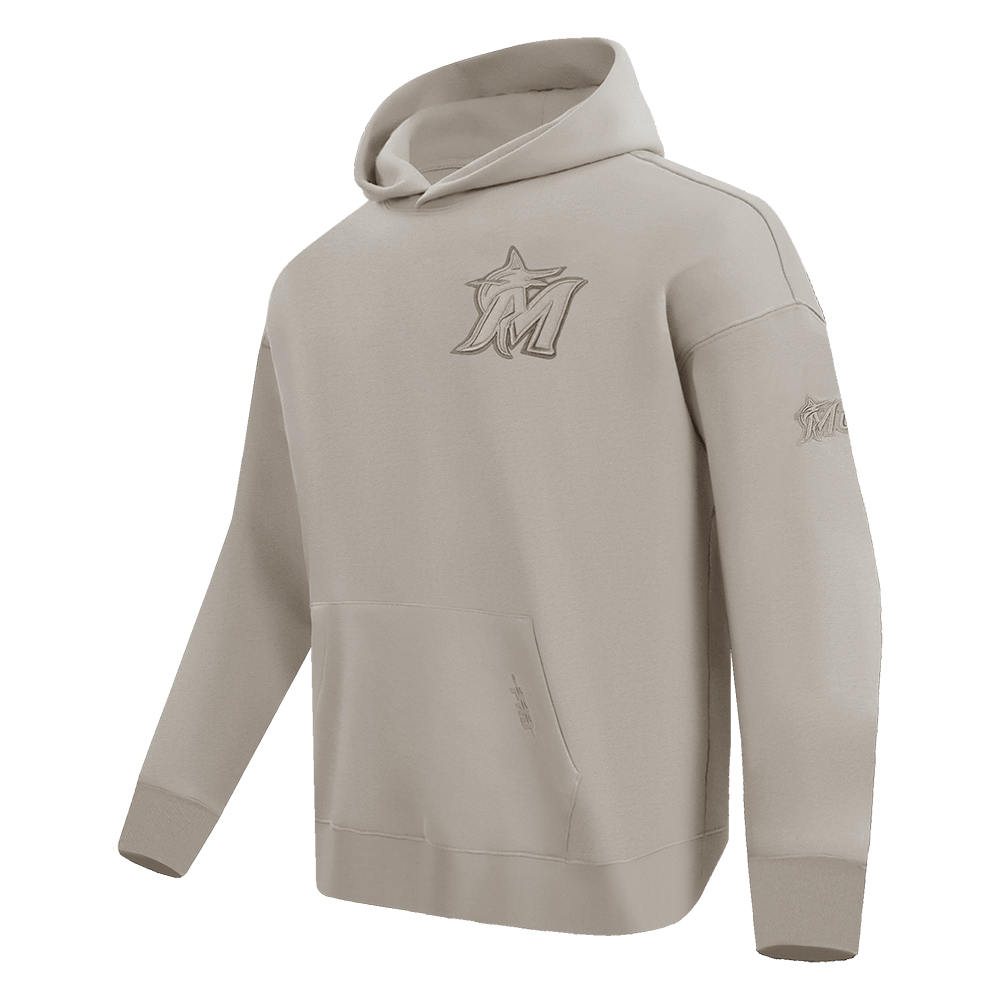 MLB MIAMI MARLINS SUDADERA CON CAPUCHA PARA HOMBRE DE COLOR NEUTRO CON HOMBROS CAÍDOS (BEIGE)