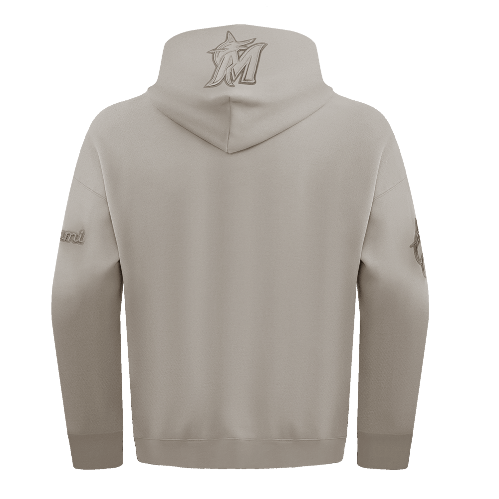 MLB MIAMI MARLINS SUDADERA CON CAPUCHA PARA HOMBRE DE COLOR NEUTRO CON HOMBROS CAÍDOS (BEIGE)