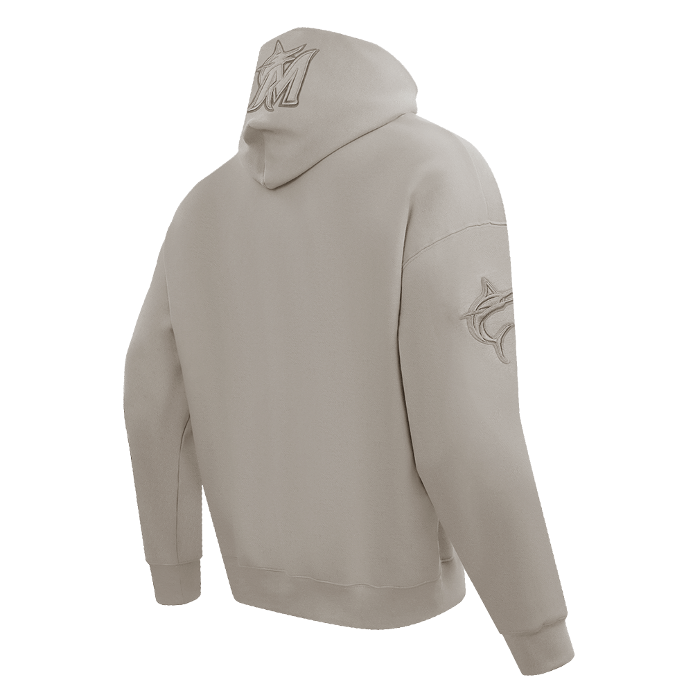 MLB MIAMI MARLINS SUDADERA CON CAPUCHA PARA HOMBRE DE COLOR NEUTRO CON HOMBROS CAÍDOS (BEIGE)