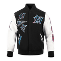 MLB MIAMI MARLINS ANIMAL PRINT MEN'S WOOL VARSITY JACKET (BLACK/WHITE M60030)