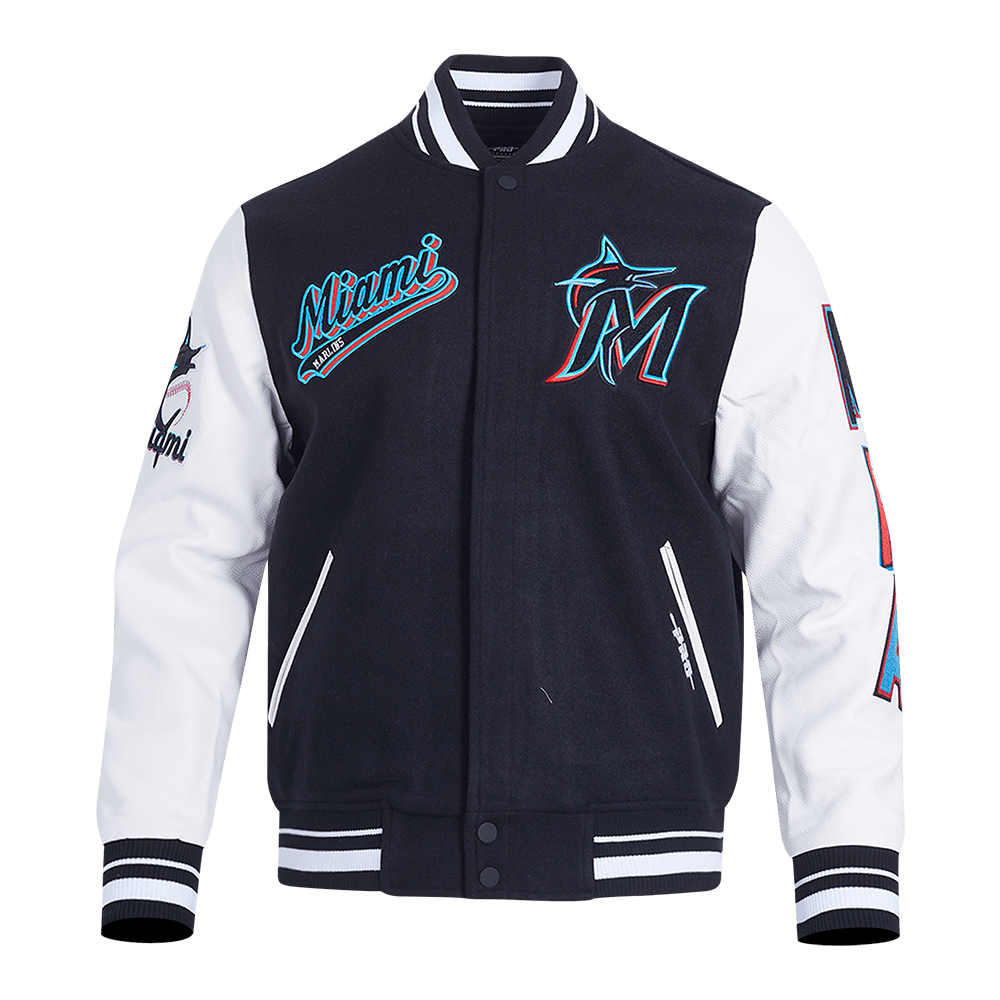 MLB MIAMI MARLINS SCRIPT TAIL MEN'S RIB WOOL VARSITY (BLACK/WHITE)