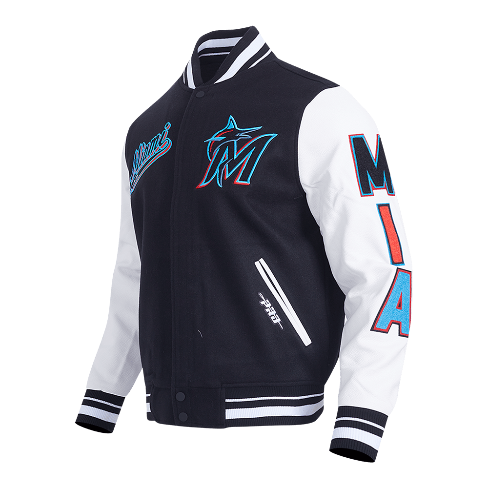 MLB MIAMI MARLINS SCRIPT TAIL MEN'S RIB WOOL VARSITY (BLACK/WHITE)
