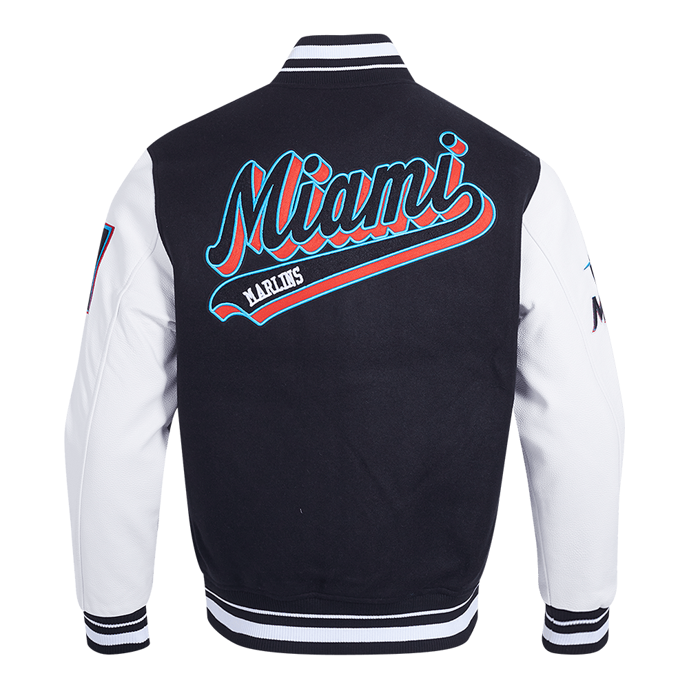 MLB MIAMI MARLINS SCRIPT TAIL MEN'S RIB WOOL VARSITY (BLACK/WHITE)