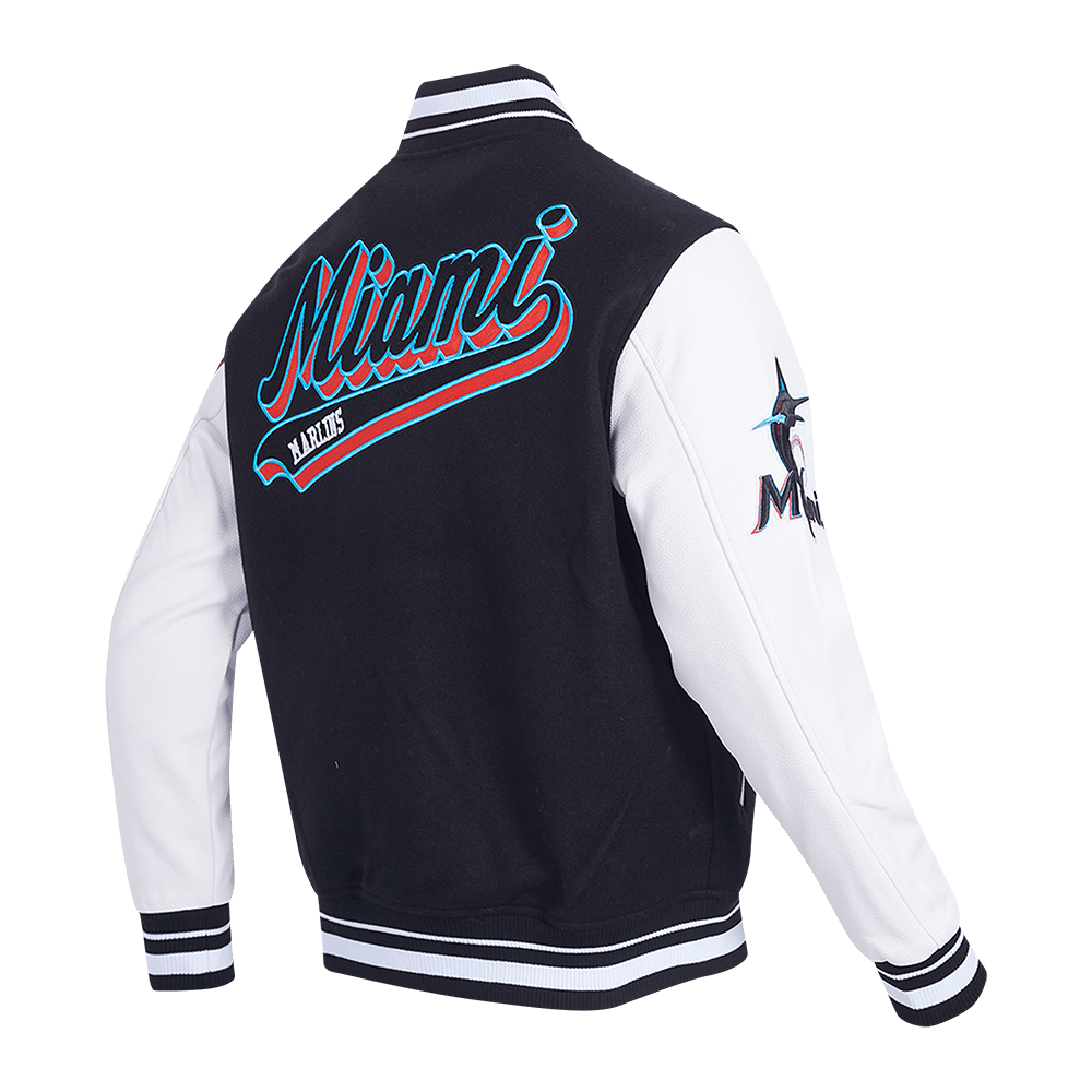 MLB MIAMI MARLINS SCRIPT TAIL MEN'S RIB WOOL VARSITY (BLACK/WHITE)