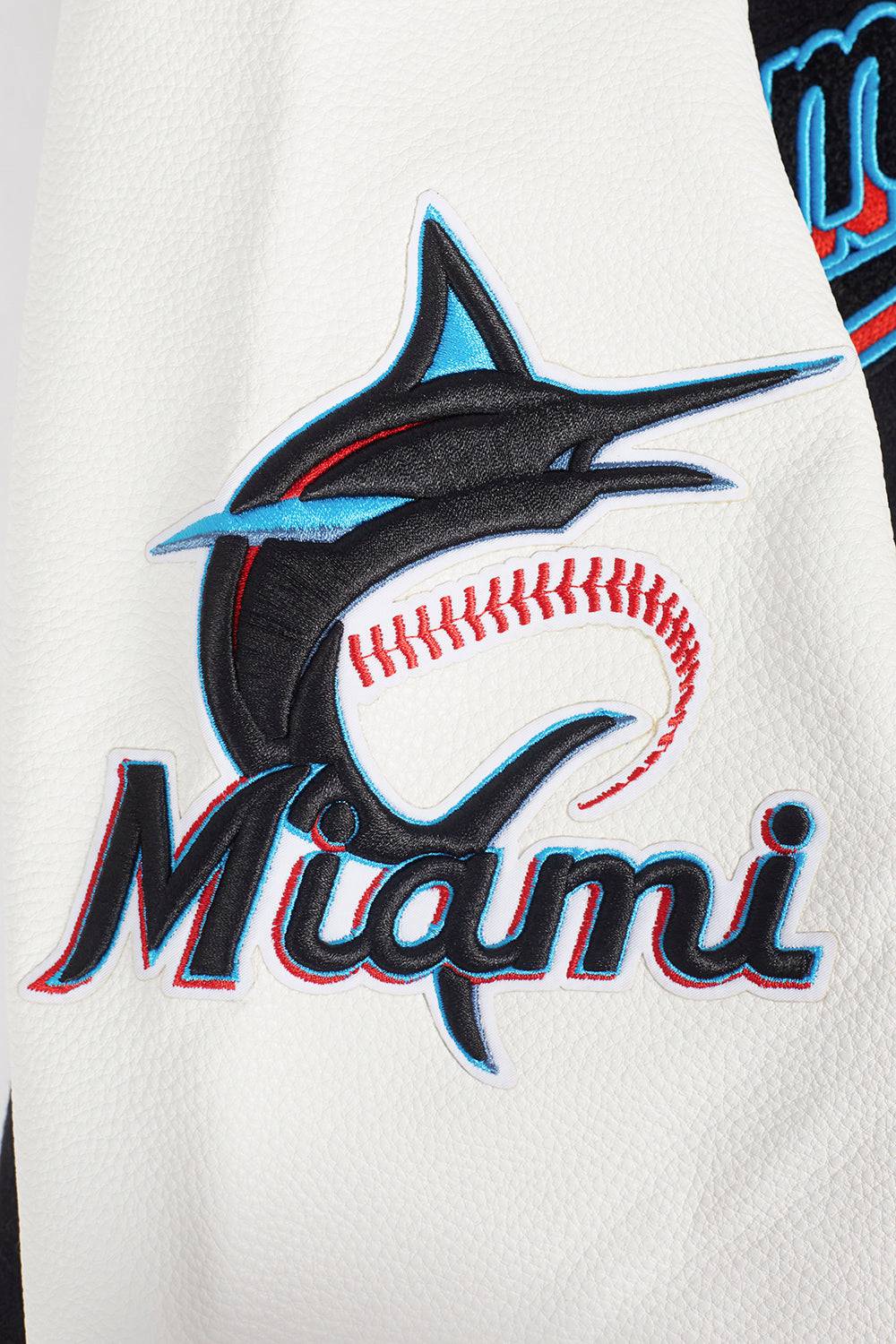 MLB MIAMI MARLINS SCRIPT TAIL MEN'S RIB WOOL VARSITY (BLACK/WHITE)