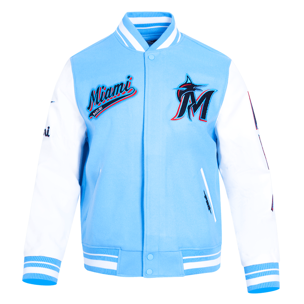 MLB MIAMI MARLINS SCRIPT TAIL MEN'S RIB WOOL VARSITY (UNIVERSITY BLUE/WHITE)