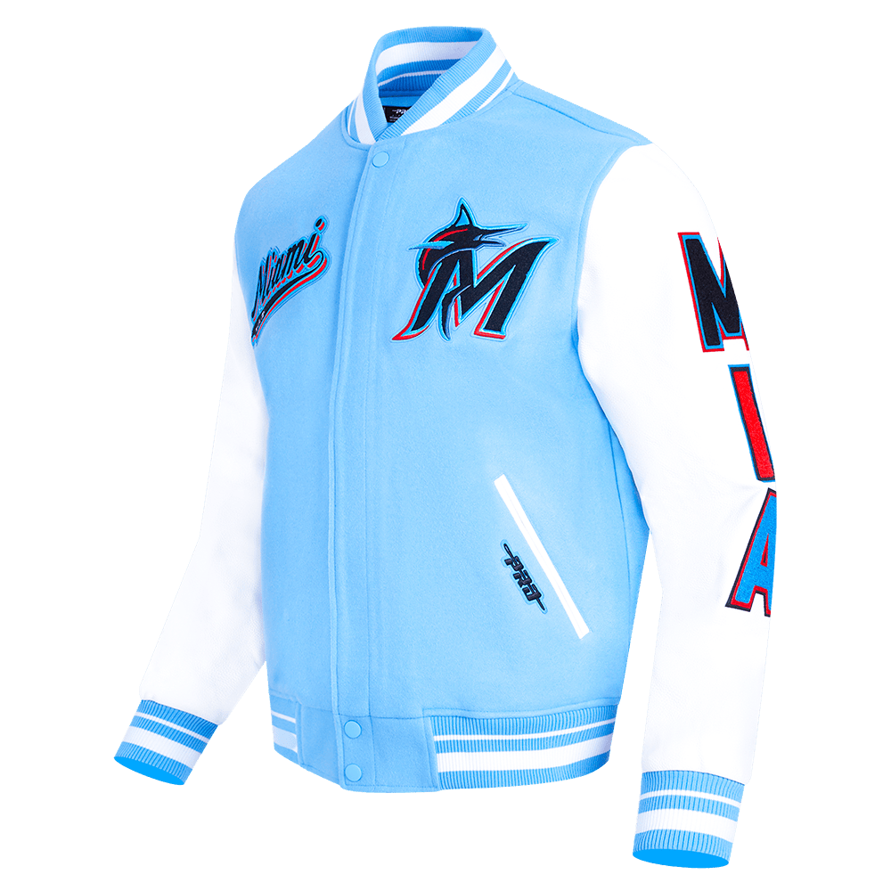 MLB MIAMI MARLINS SCRIPT TAIL MEN'S RIB WOOL VARSITY (UNIVERSITY BLUE/WHITE)